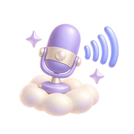 A lavender microphone floating on a cloud